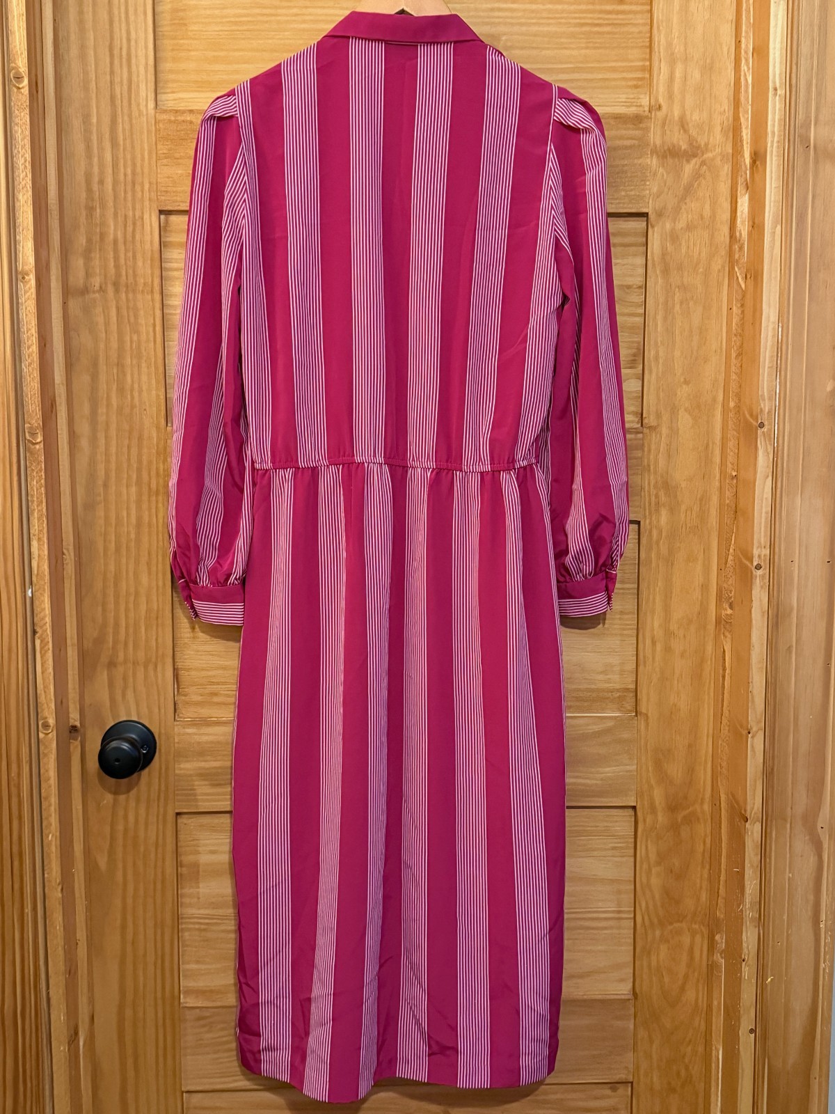 Vtg 80s Diane Von Furstenberg Tailored Pink Striped Midi Shirt Dress size 6