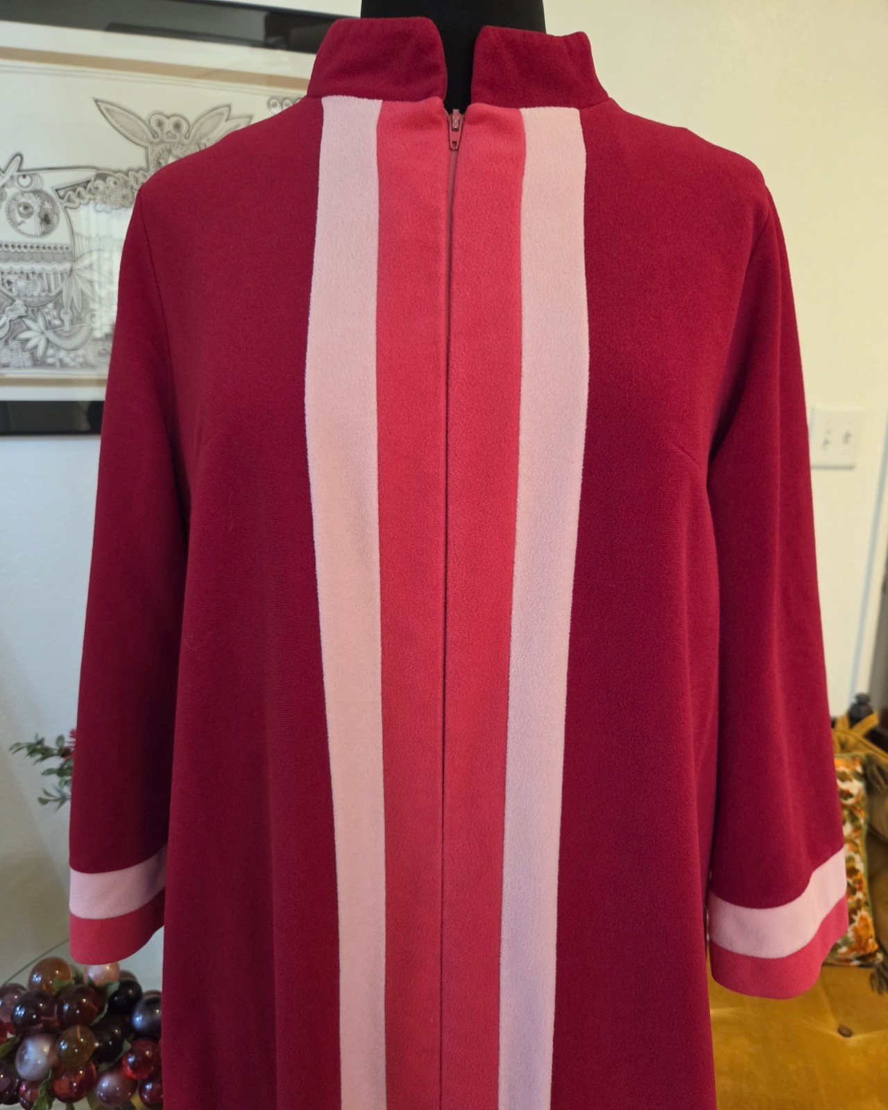 🦋70’s VANITY FAIR Sz 14 Housecoat 💕Pink Velour 1/4 Zip EUC