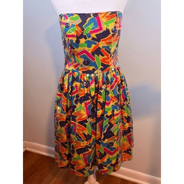 Morton Myles for the Warrens Vintage 80s Strapless Sequin Dress Sz 10 Geometric