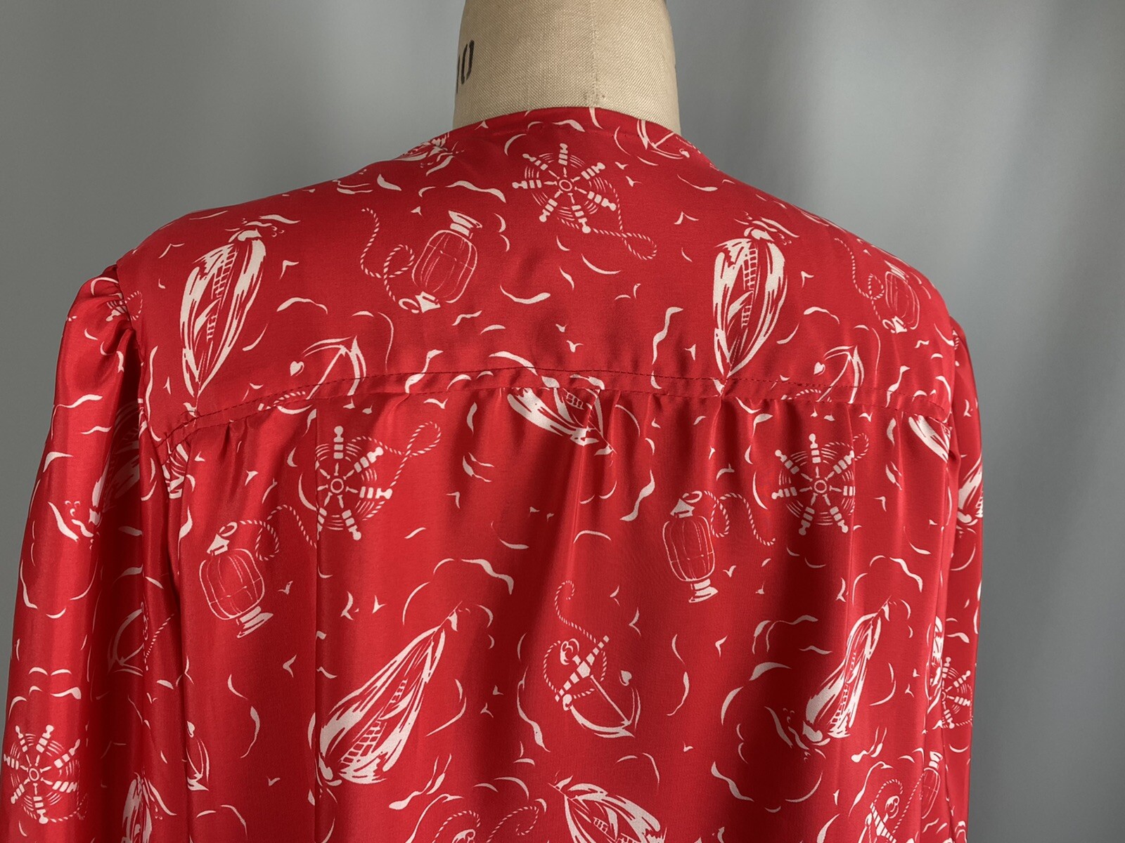 Handmade vintage blouse XL 52″ Bust EXTRA LARGE Nautical red white top tunic