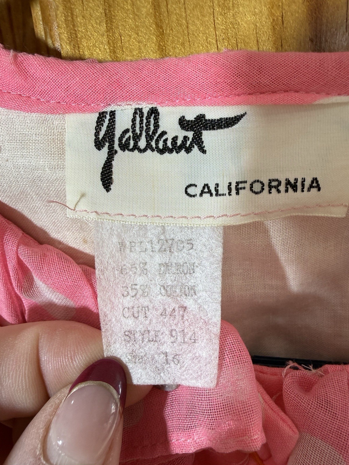 Vtg Secretary Ruffle Dress Gallant of California Pink Polka Dot Belted NWT Sz 16
