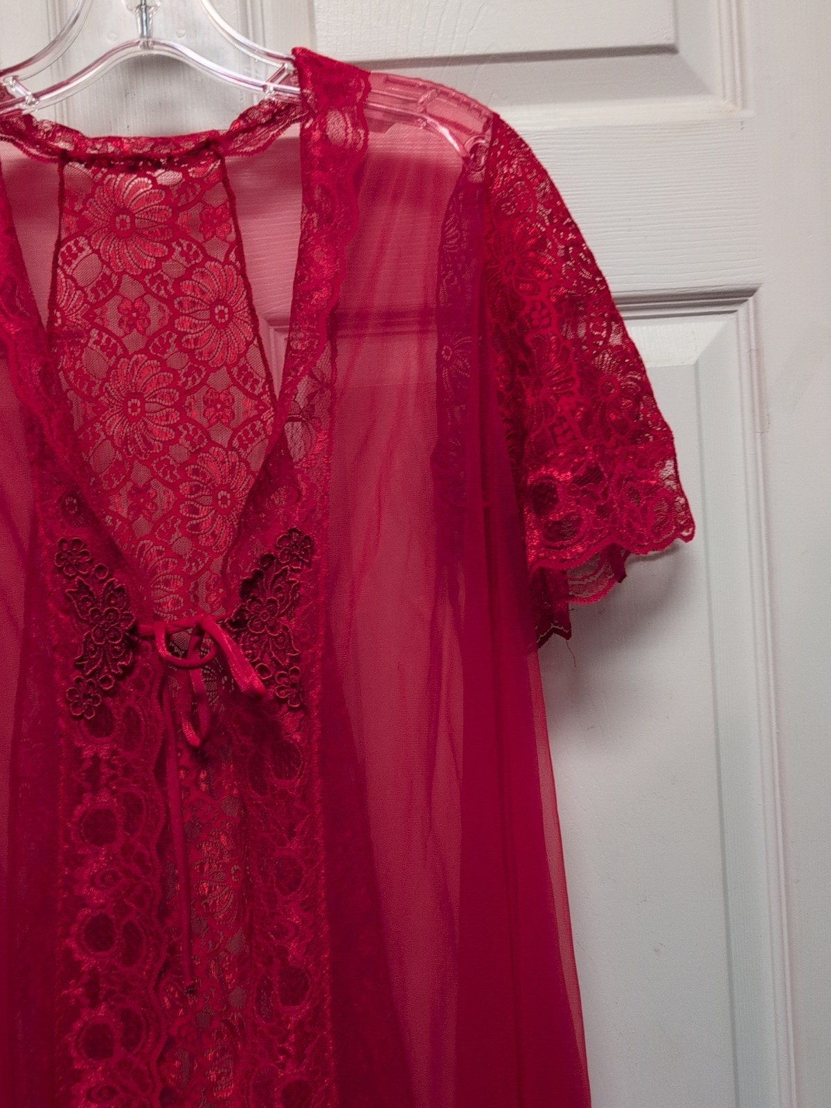 Vintage Lacey Sexy Longline Red V-Neck CoverUp Romantic Women’s 38