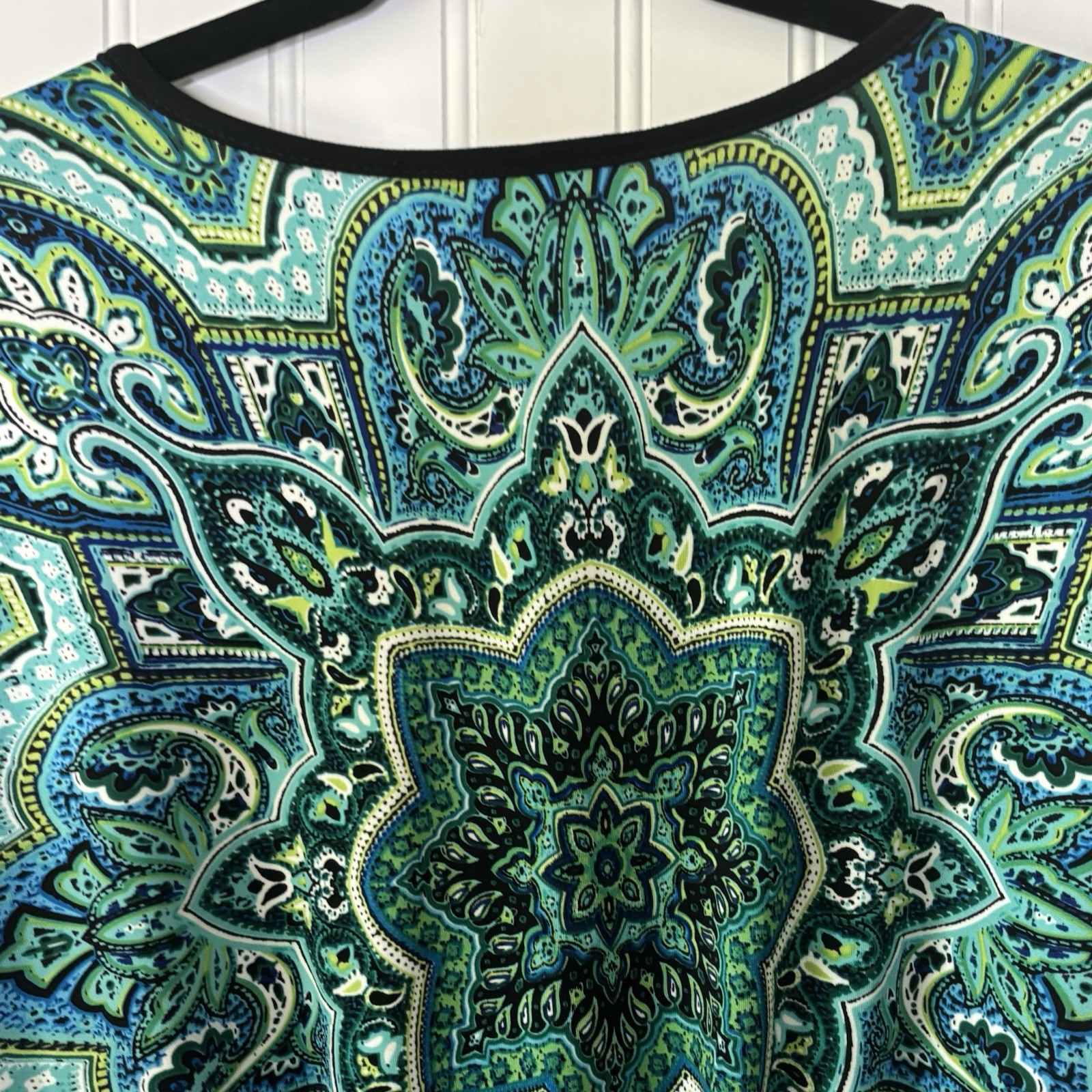 Vtg Carol Rose Peplum Top Blouse Petite Med Teal Lime Black Paisley Boho Peasant