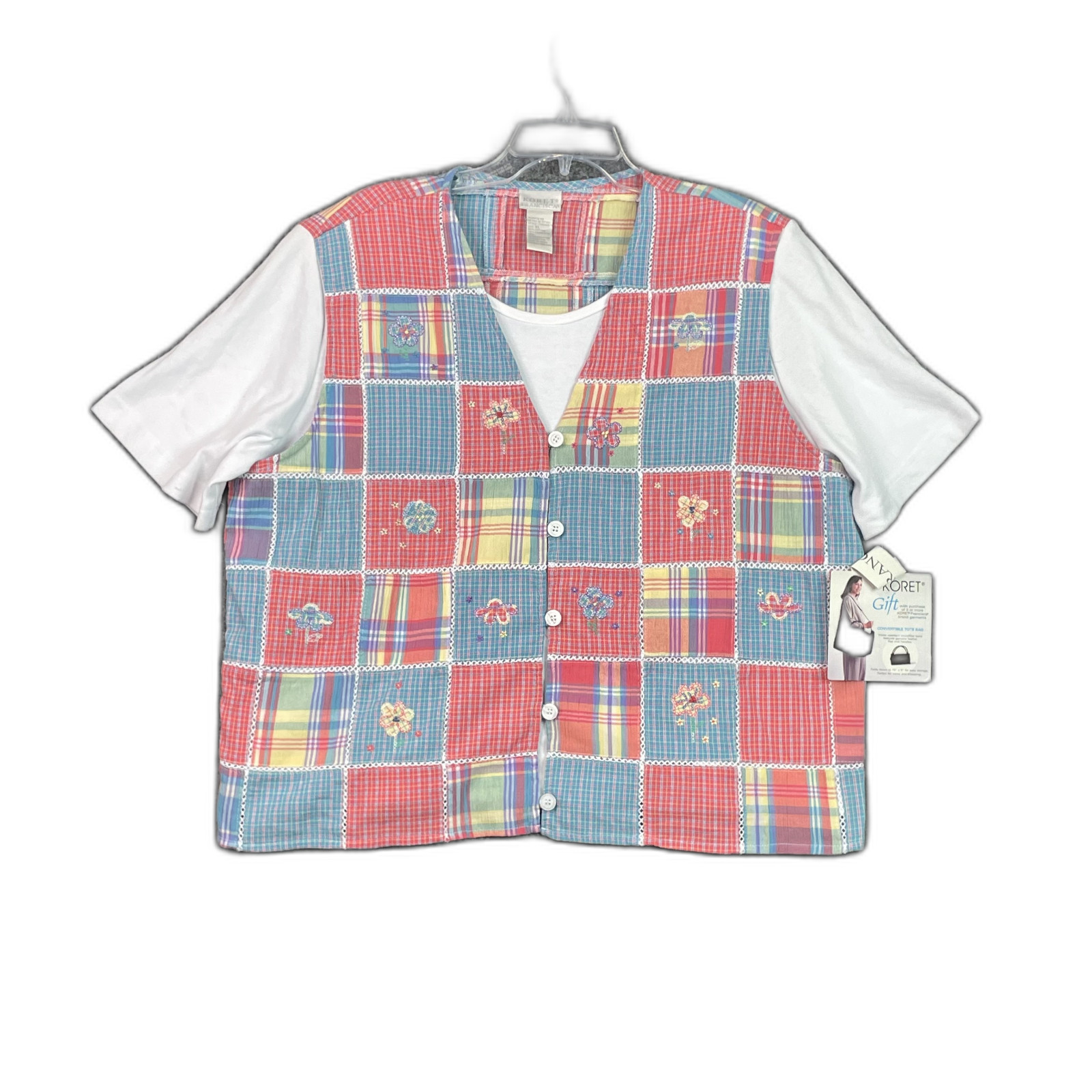 Vintage Koret Francisca Patchwork Quilted Vest Womens XL Attached T Shirt Grunge