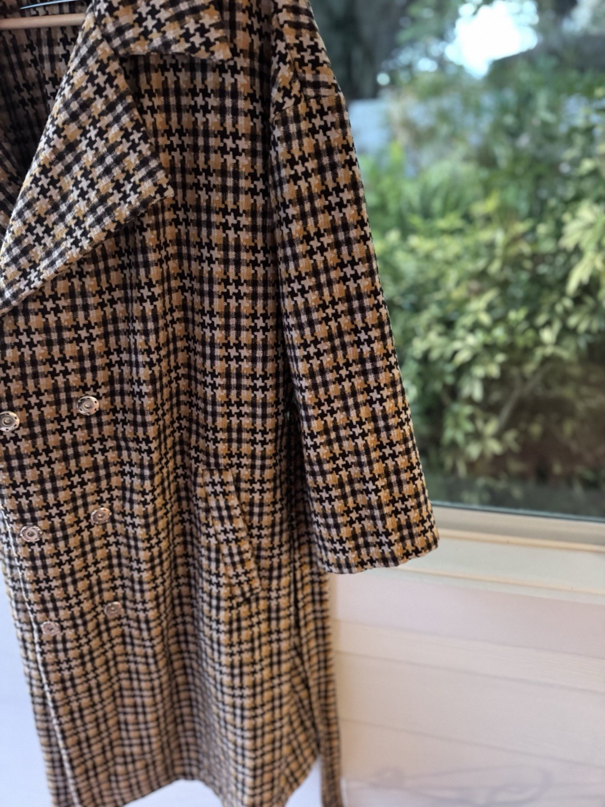 Spring Coat Check Brown & Beige Belted Pockets 100% Poly 3X