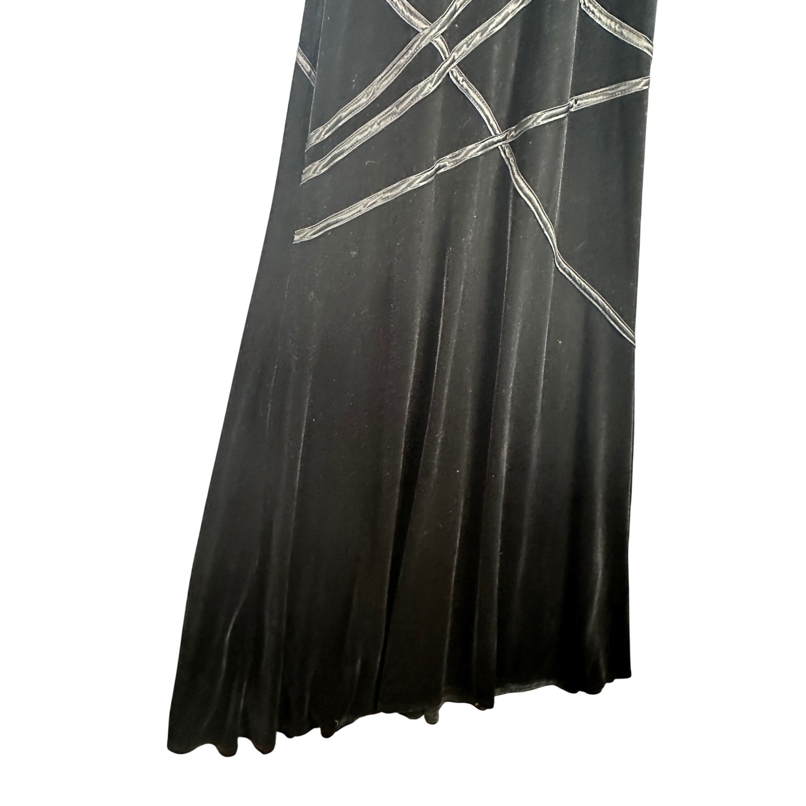 Cache Womens Vintage 90s Velvet Halter Maxi Dress Small Black Lattice Goth Gown