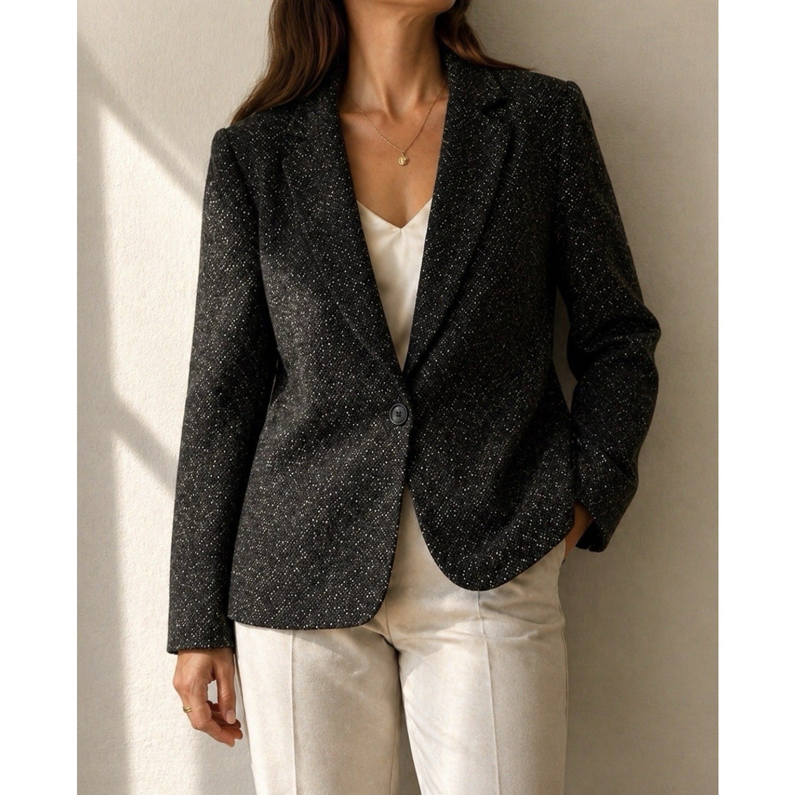 Vintage Quiet Luxury Textured Blazer Wool Blend Tailored Jacket 18”