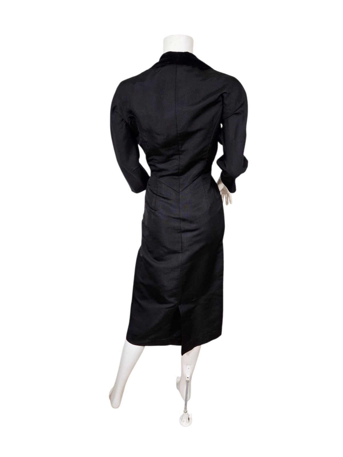 VTG 1950s Black Rayon Faille Hourglass Wiggle Dress Med