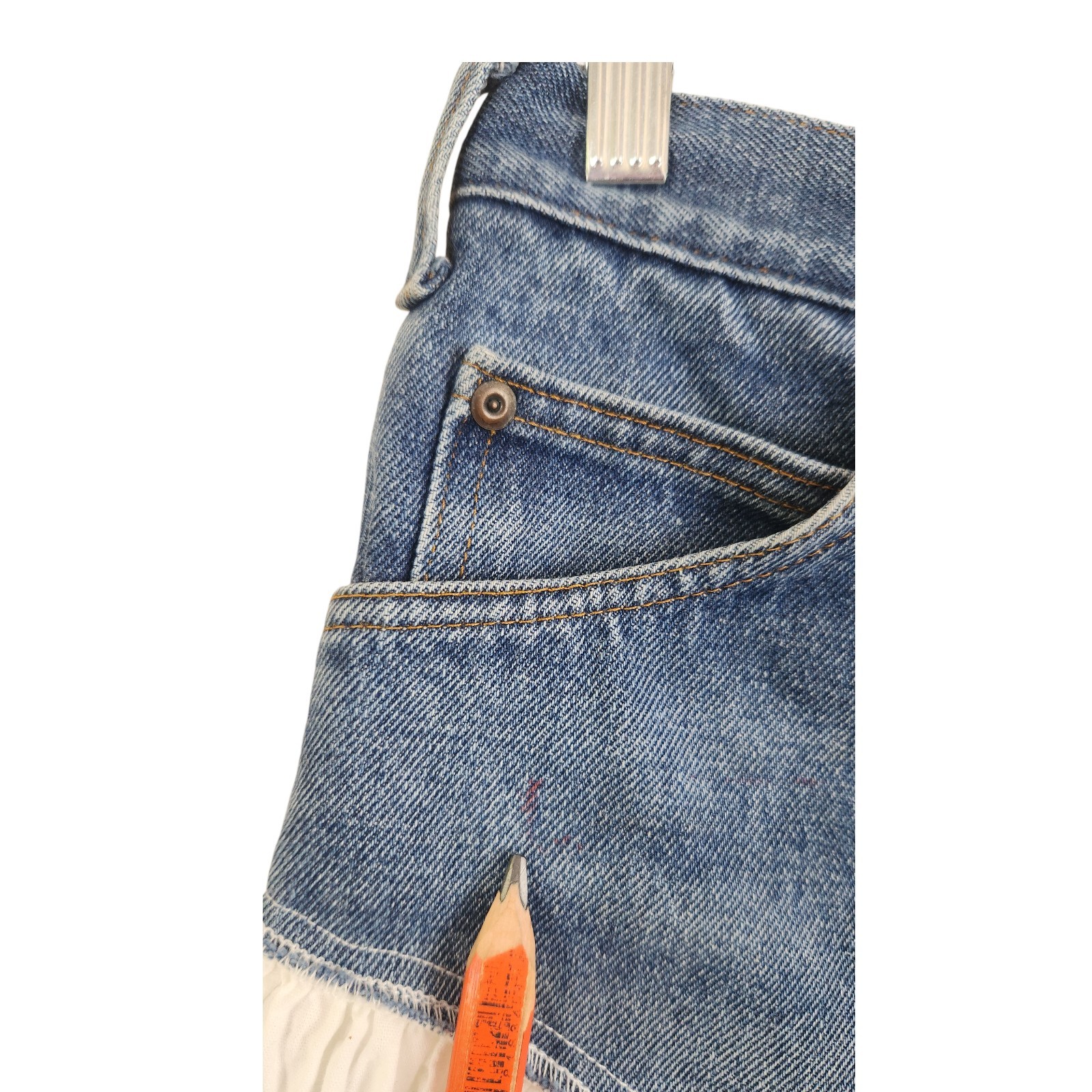 Vintage 70s Denim Short White Cotton Midi Skirt Small / 28″ Festival Boho Cntry