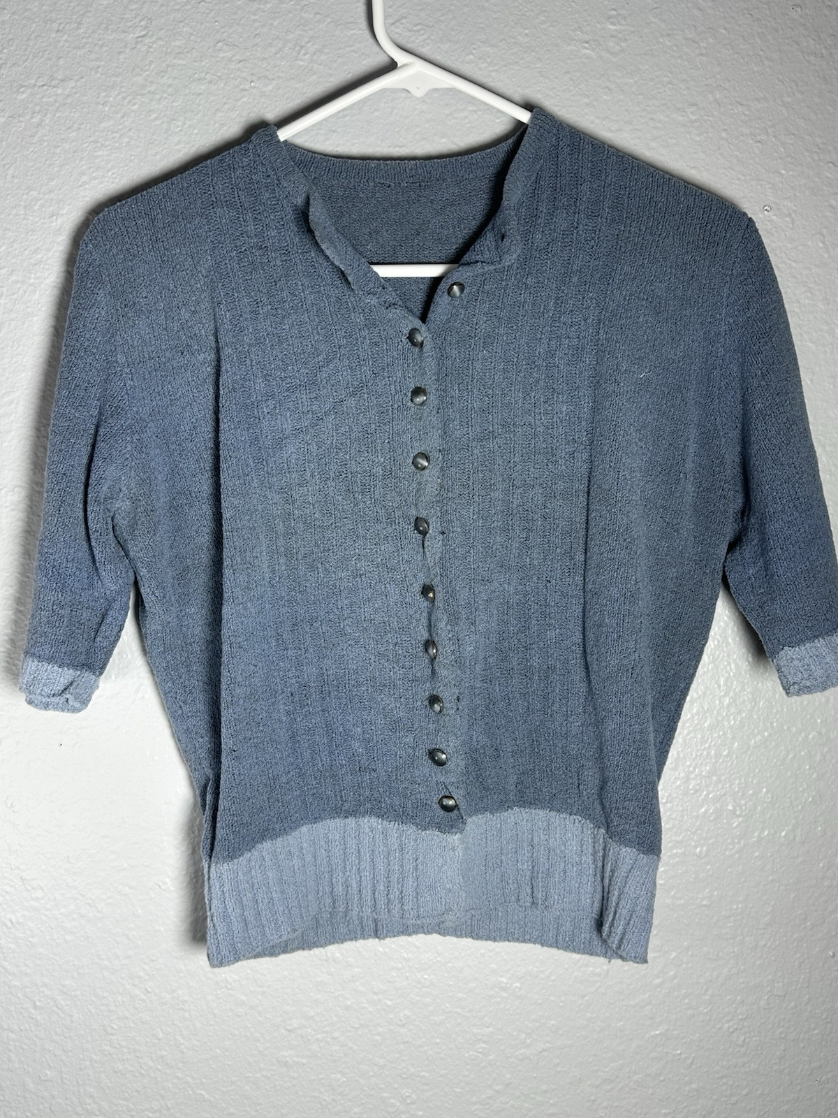 Vintage (1950’s) Women’s German Knit Handmade Button Up 3/4 Sleeve Shirt Stretch