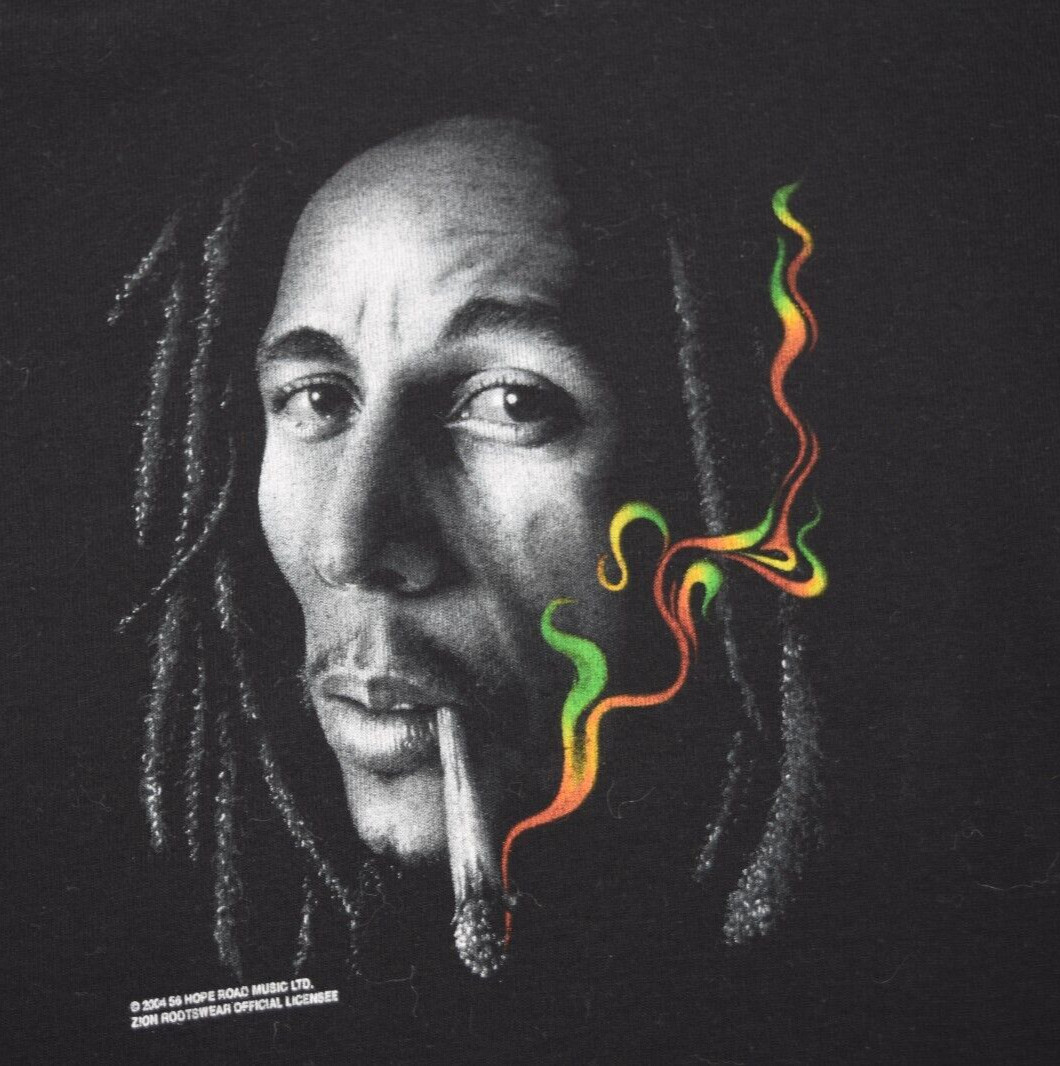 Vintage Band T-Shirt Bob Marley Size S/M Y2K Joint Rasta Colored Smoke c.2004