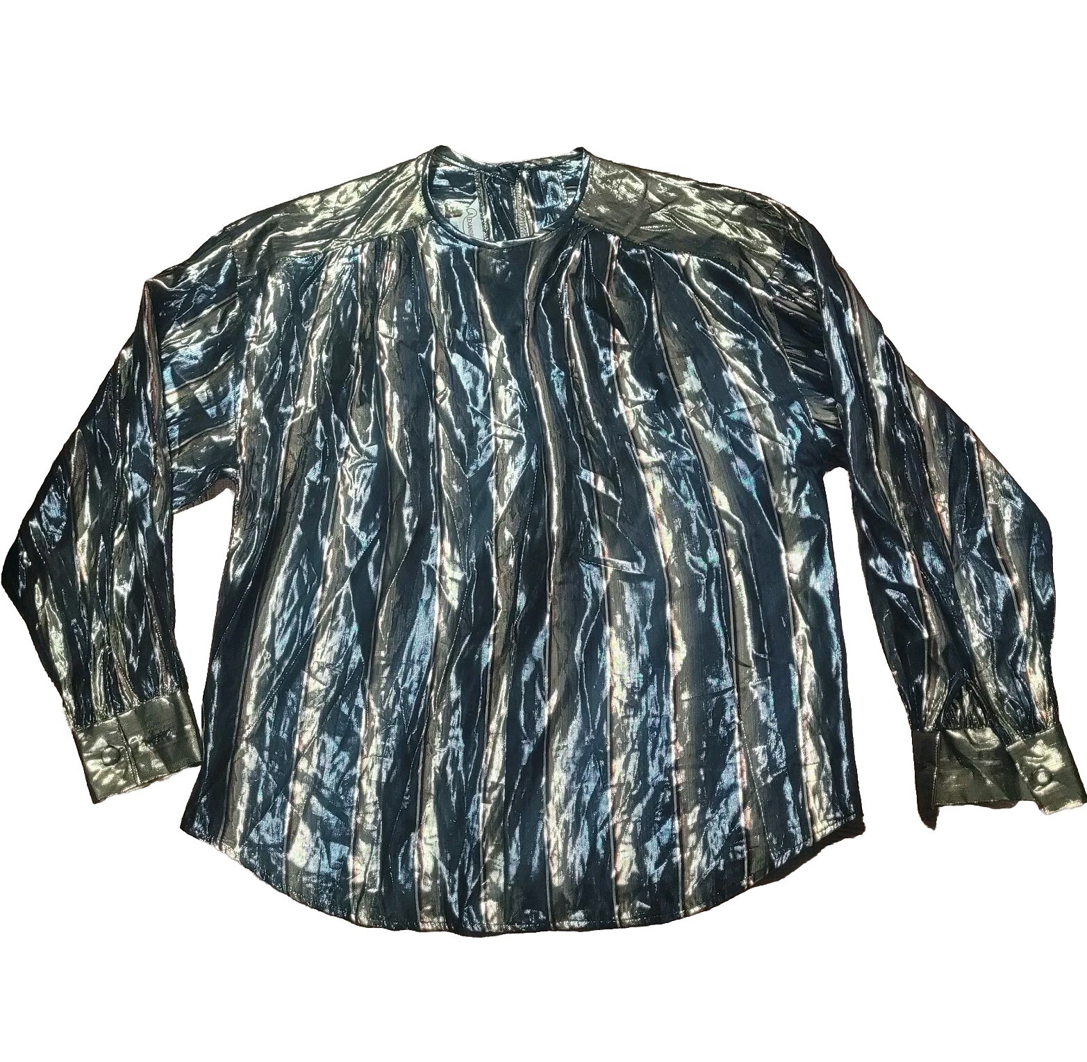 Vtg Alexandria 80s Womens Sz 10 Shiny Metallic Gold Striped Blouse