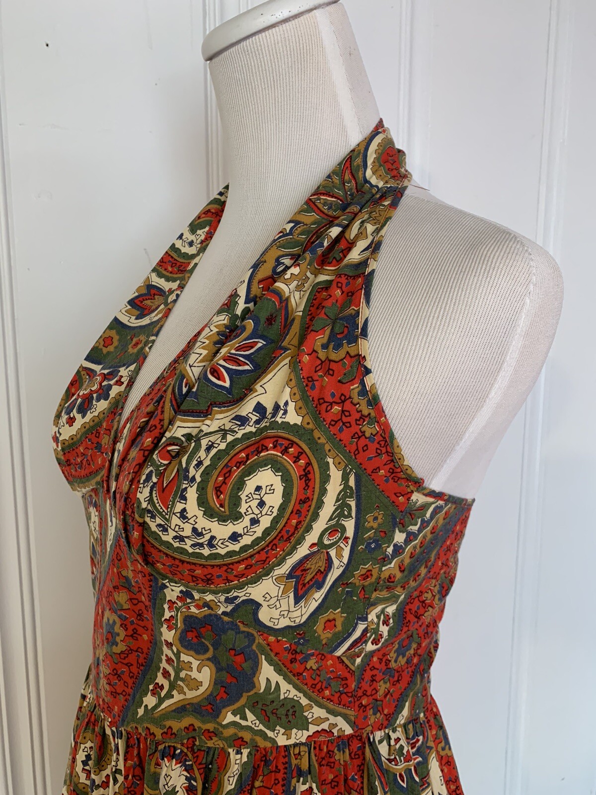 Vintage Kay Whitney By Huntington Dress Halter Paisley Ruffle Bottom Short