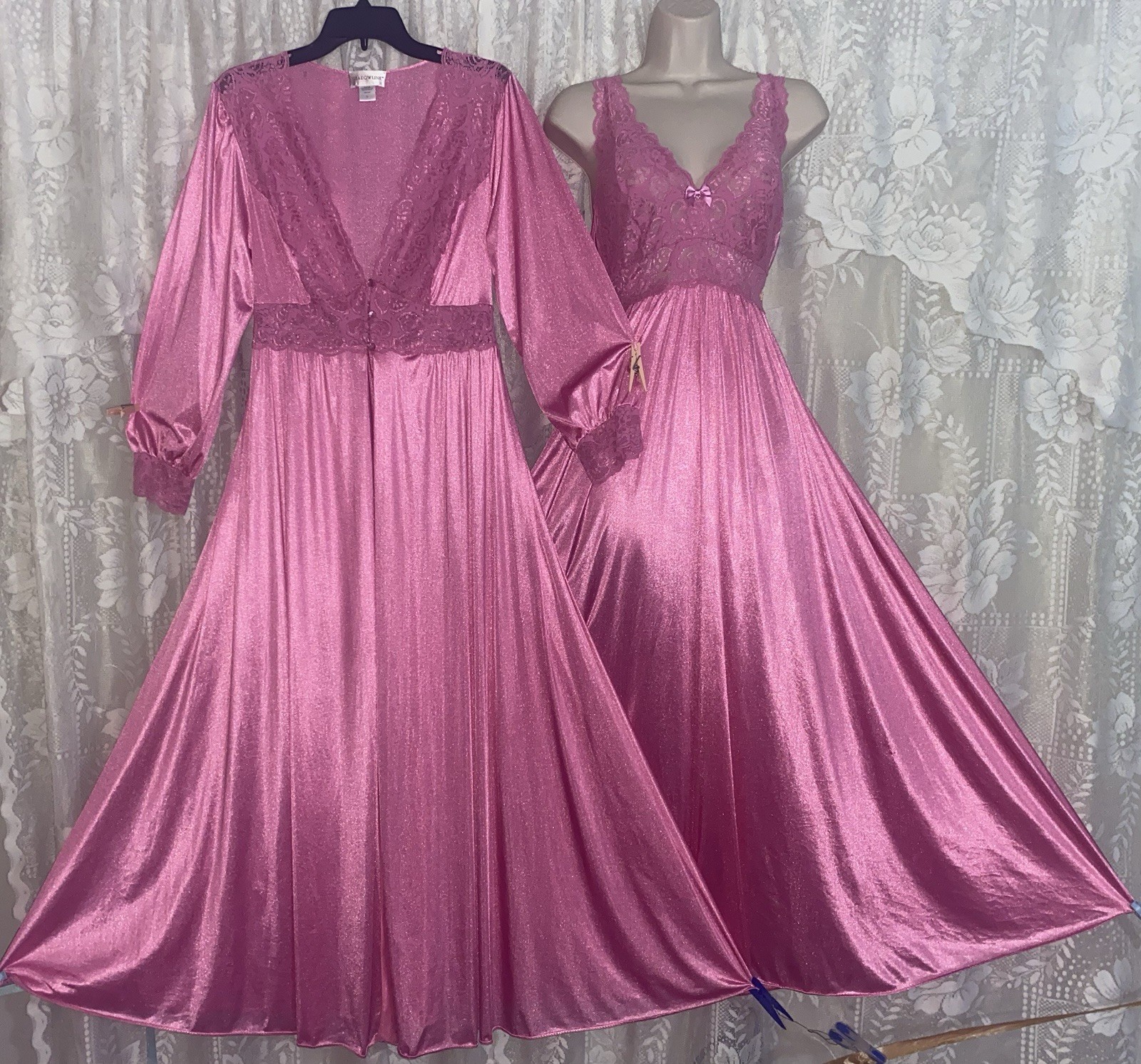 VTG LXL Shadowline DEEP PINK SILKY SOFT Nylon Peignoir Robe Nightgown olga esque