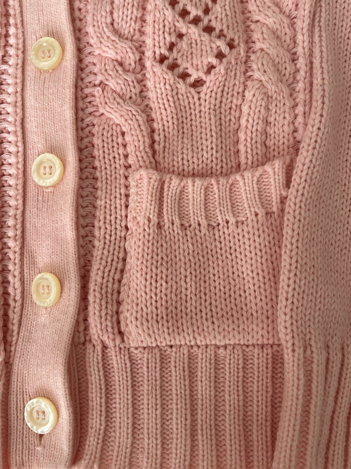 Rare Vintage Baby Pink Chunky Knit Cardigan Sweater Size S 60s 70s W/ Pockets