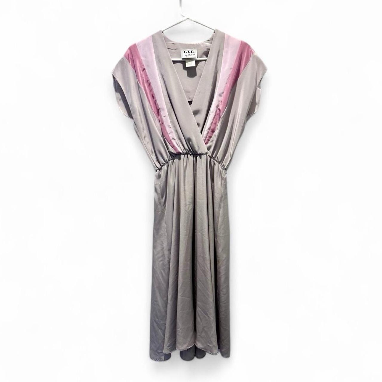 L.T.D. by Roberta Satin Slip Dress Pink & Taupe Deep V Draped Waist Vintage Y2K