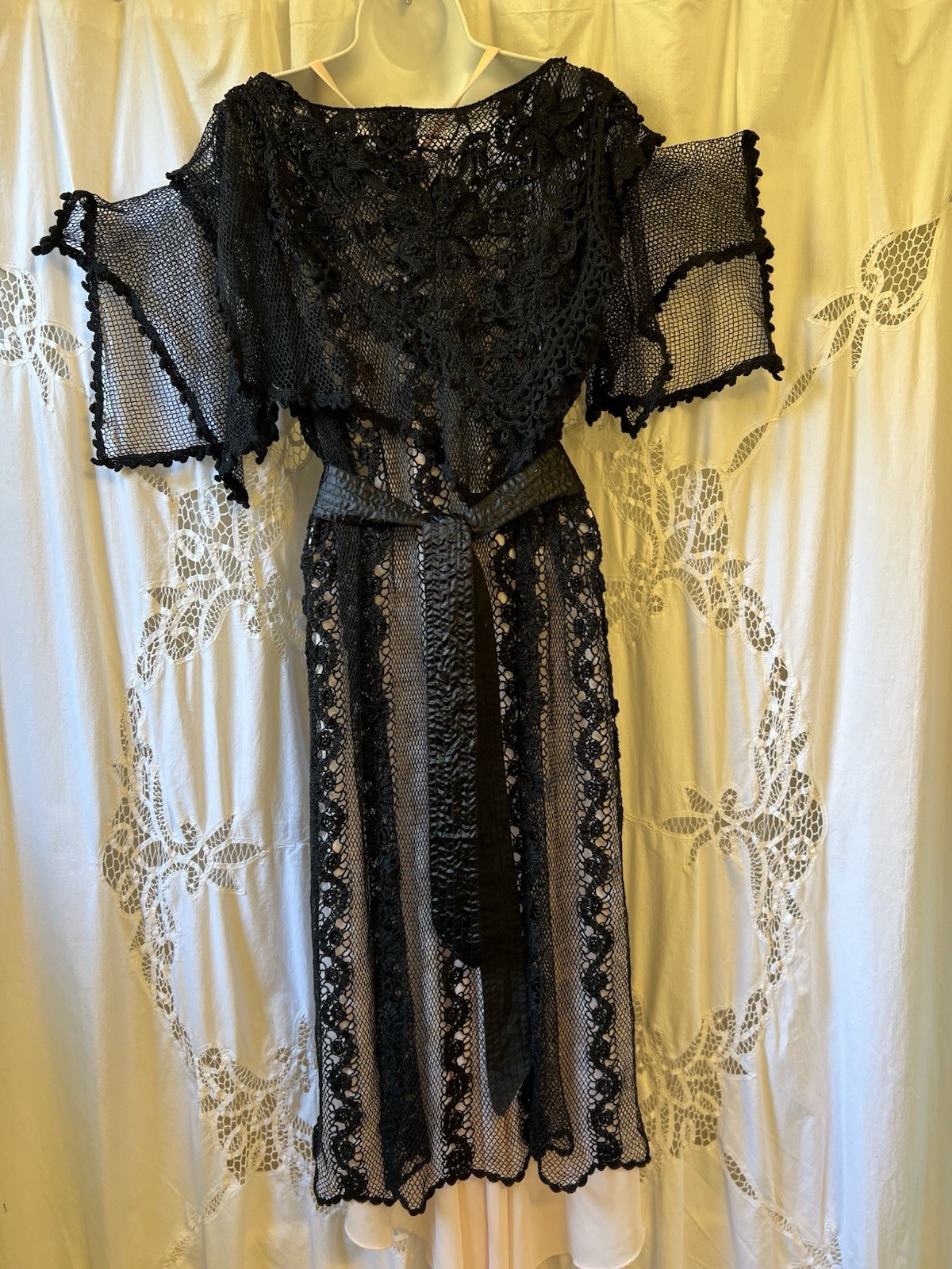 Vintage Lim’s Stevie Nicks Dress Black Venetian Guipure Lace Boho Hippie Goth