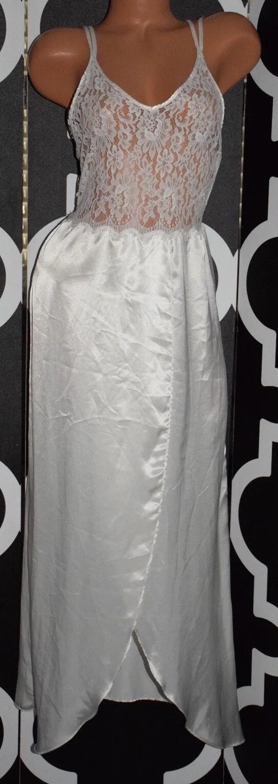 Vintage Jessica Lynn Collection Nightgown Shiny Satin Lace Wedding Bride Gown M