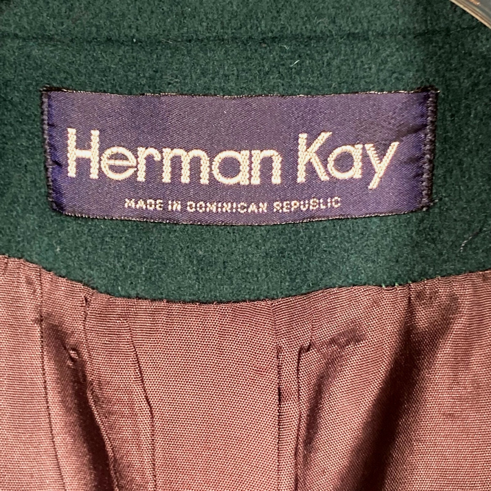 Vintage Herman Kay Womens Dark Green Wool Blend Long Coat Button Pockets Size 16