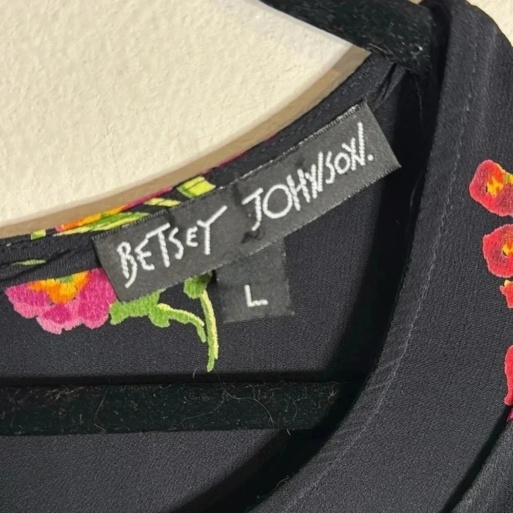 Betsey Johnson Vintage Y2K 90s Black Floral Mini Dress Small Whimsigoth Clueless