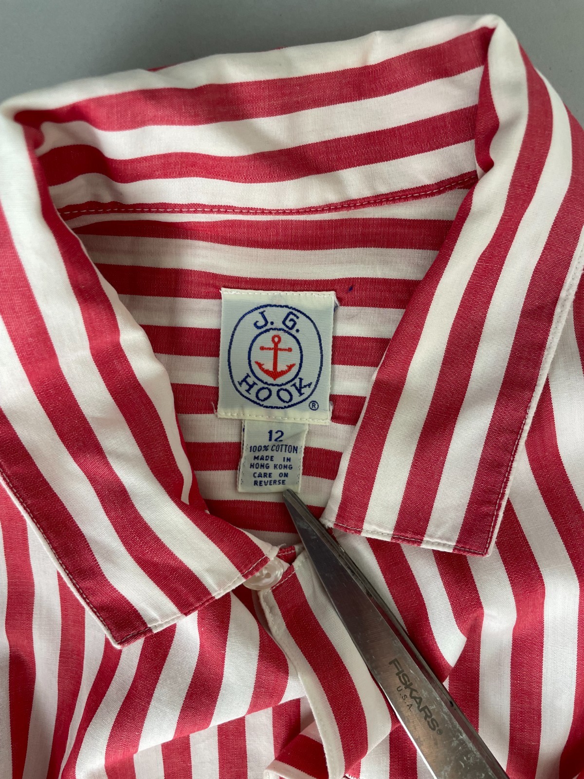 Vintage 80s Womens J.G. JG Hook Button Down Button Up 100% Cotton 12 Hong Kong