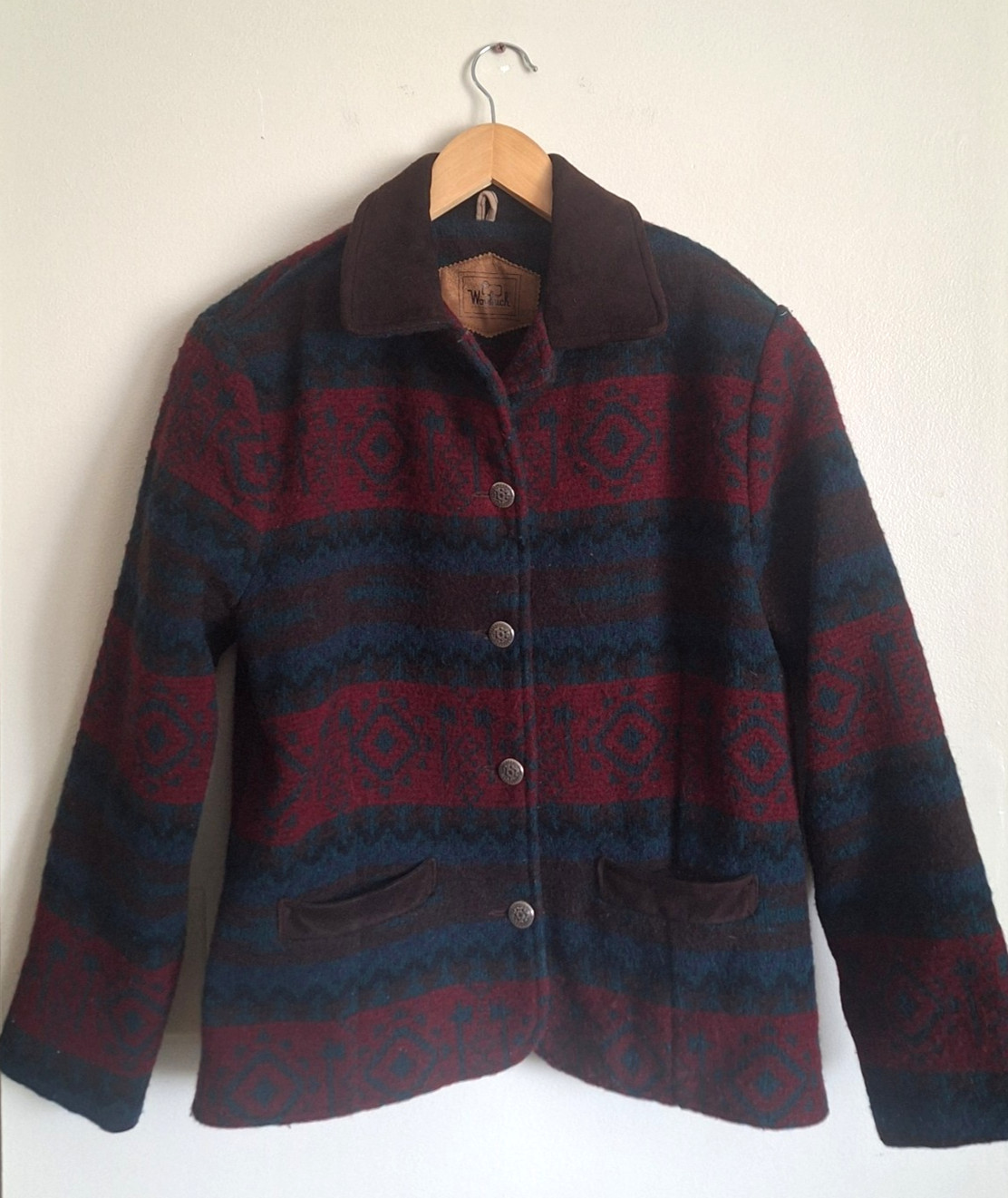 VTG Woolrich Wool Jacket Womens Small Aztec Navajo Southwestern Nordic Suede USA