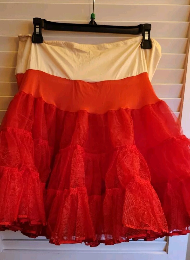 VTG 60’s MALCO MODES RED CHIFFON RUFFLED TIERED PETTICOAT SLIP USA Vanity Fair S