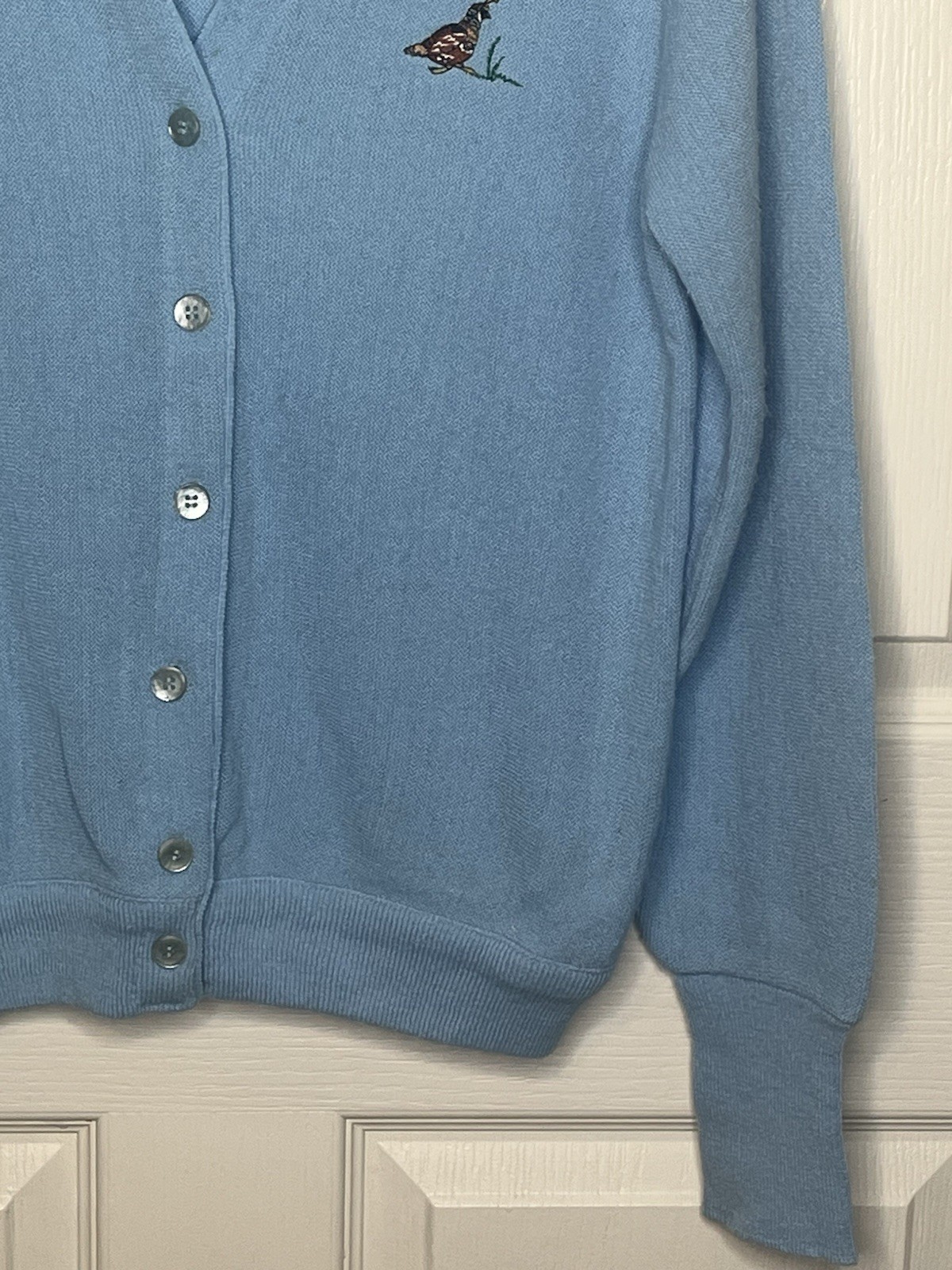 Lady Pickering Vintage Light Blue Vneck Cardigan Quail Sz L Kimberton Co