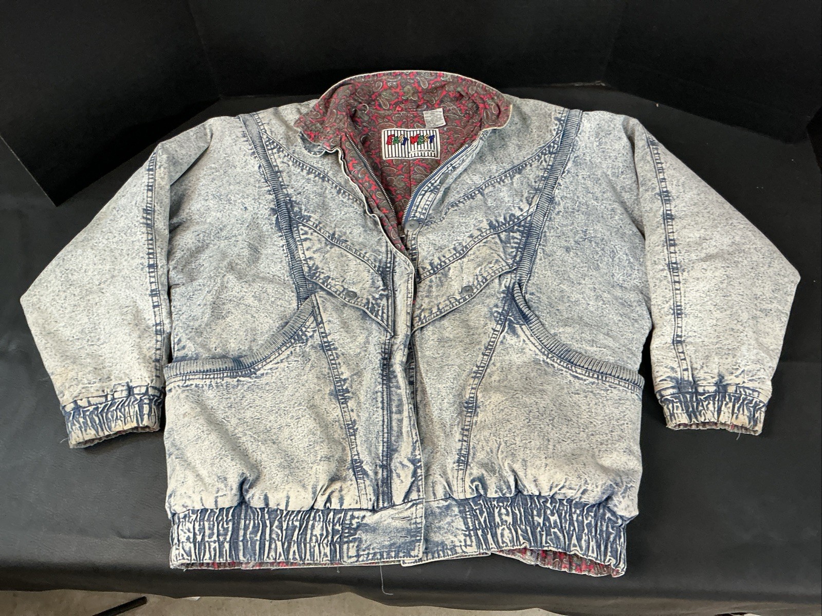Vintage 80’s East West Acid Stone Wash Denim Coat Blue Jean Jacket Women’s Med