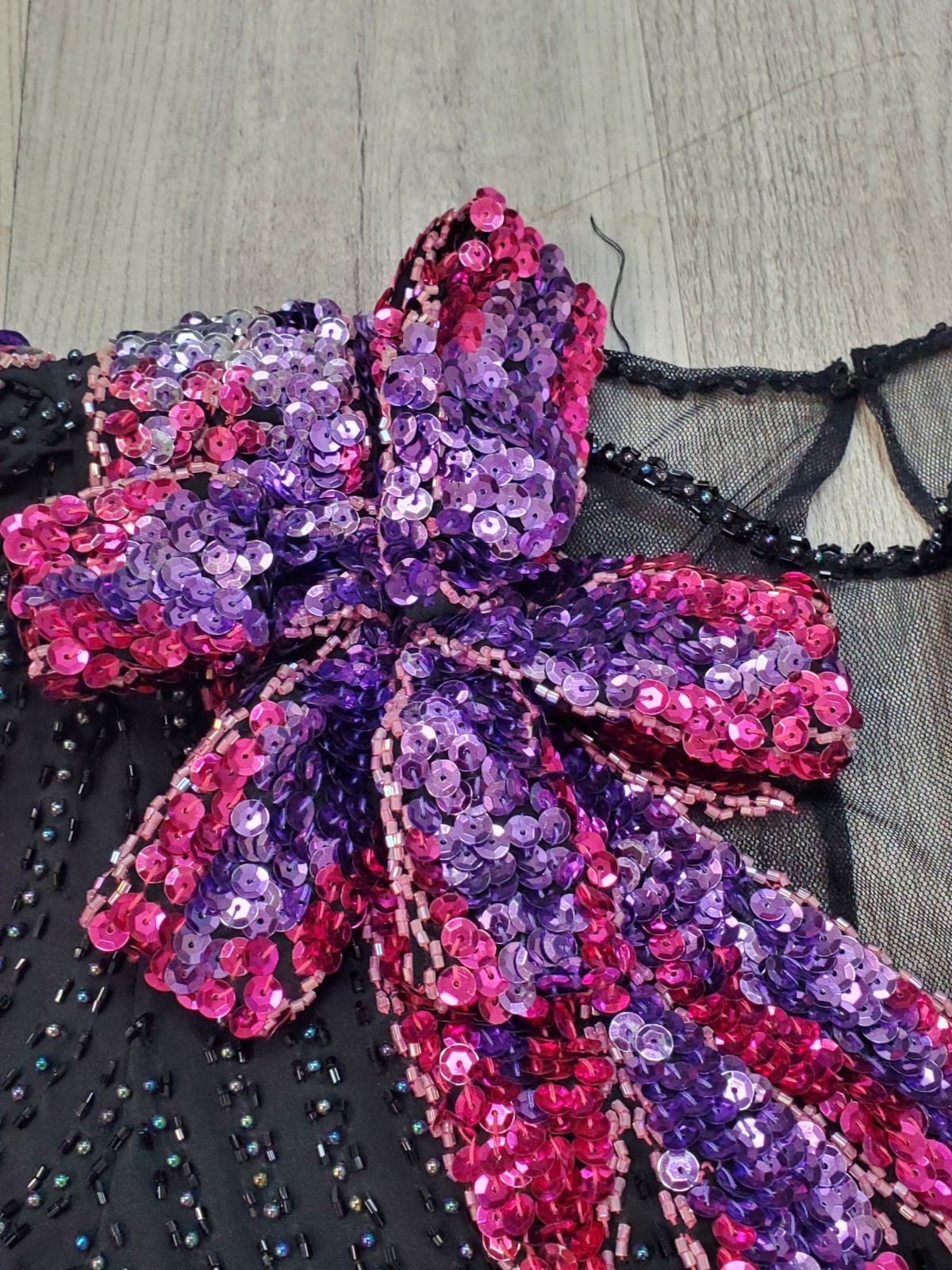 VTG 80s SHO MAX Black/Pink/Purple BEADED Sequined BAROQUE Silk TROPHY Dress Sz M