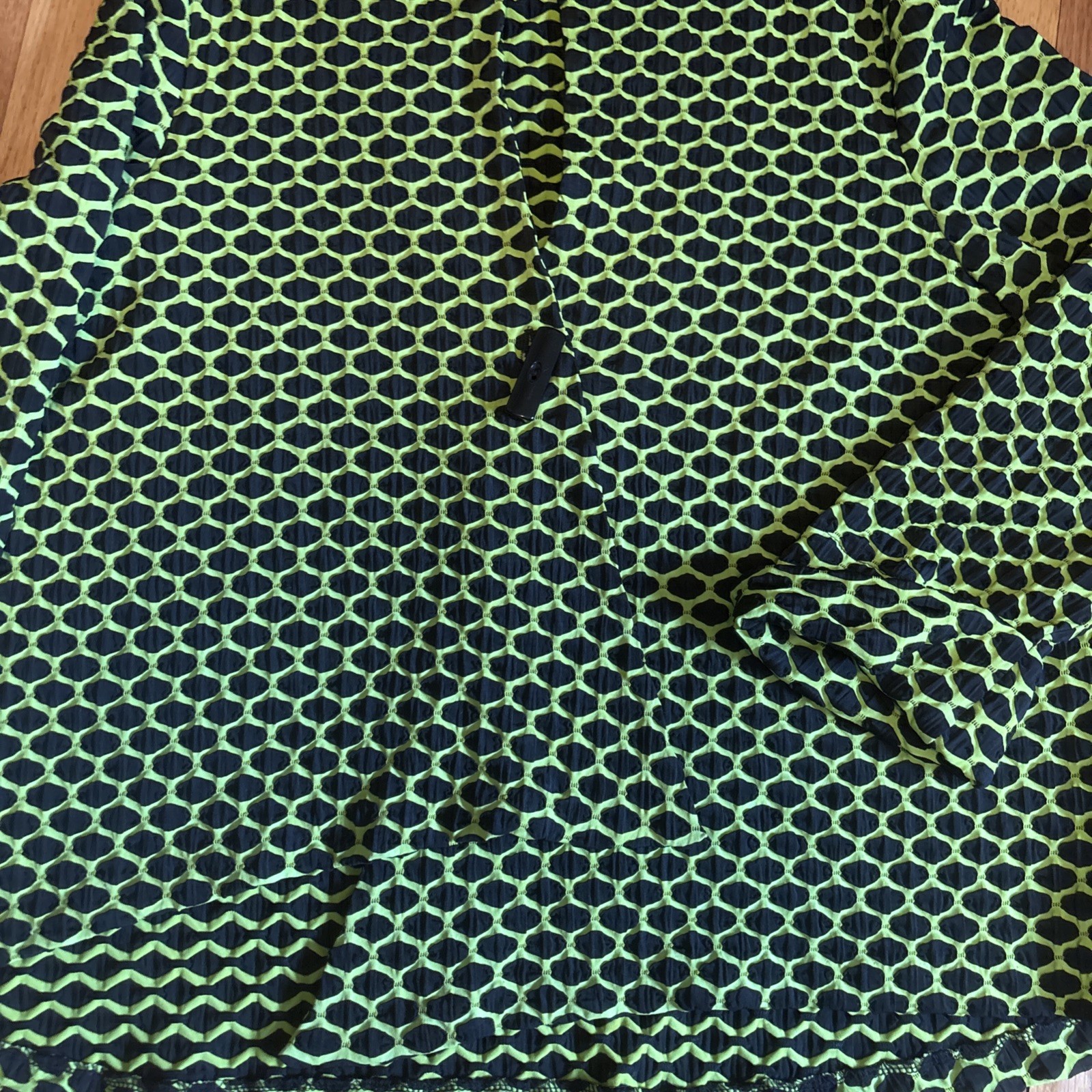Y2K Joseph Ribkoff Stretch Lime Green Black Toggle Button Swing Blazer Jacket 14