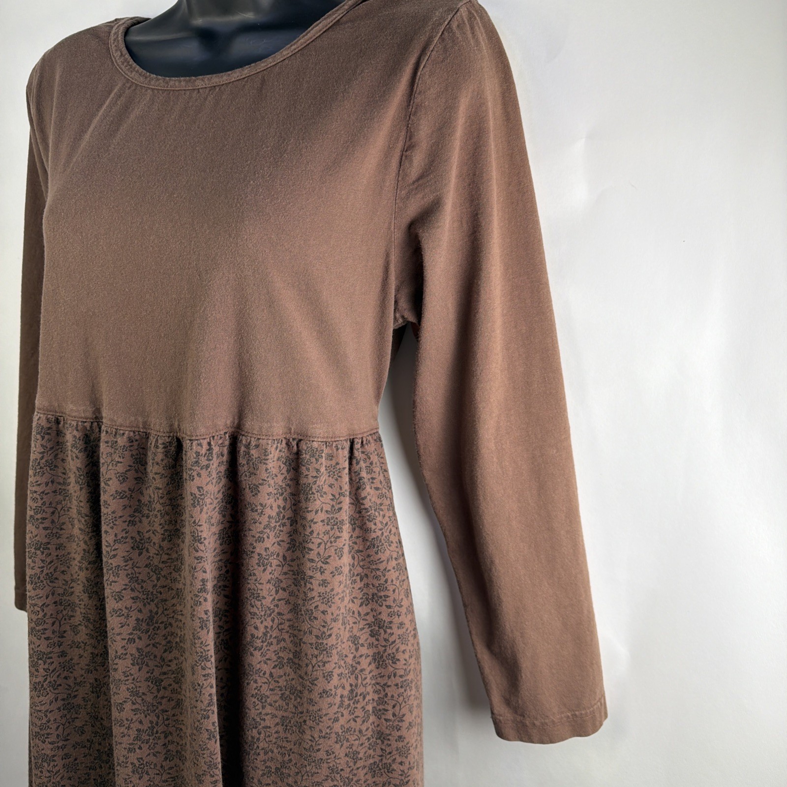 Vintage Cotton 2 Wear Long Sleeve Modest Brown Maxi Dress Size L