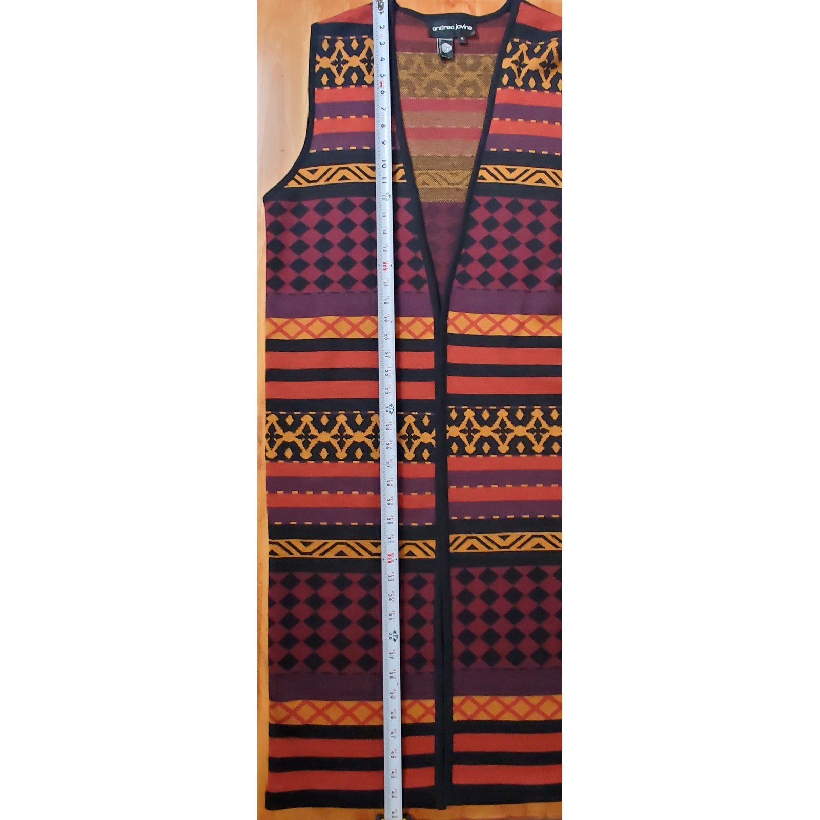 Vintage Andrea Jovine Pure Wool Long Sweater Vest Duster Medium Boho Fair Isle