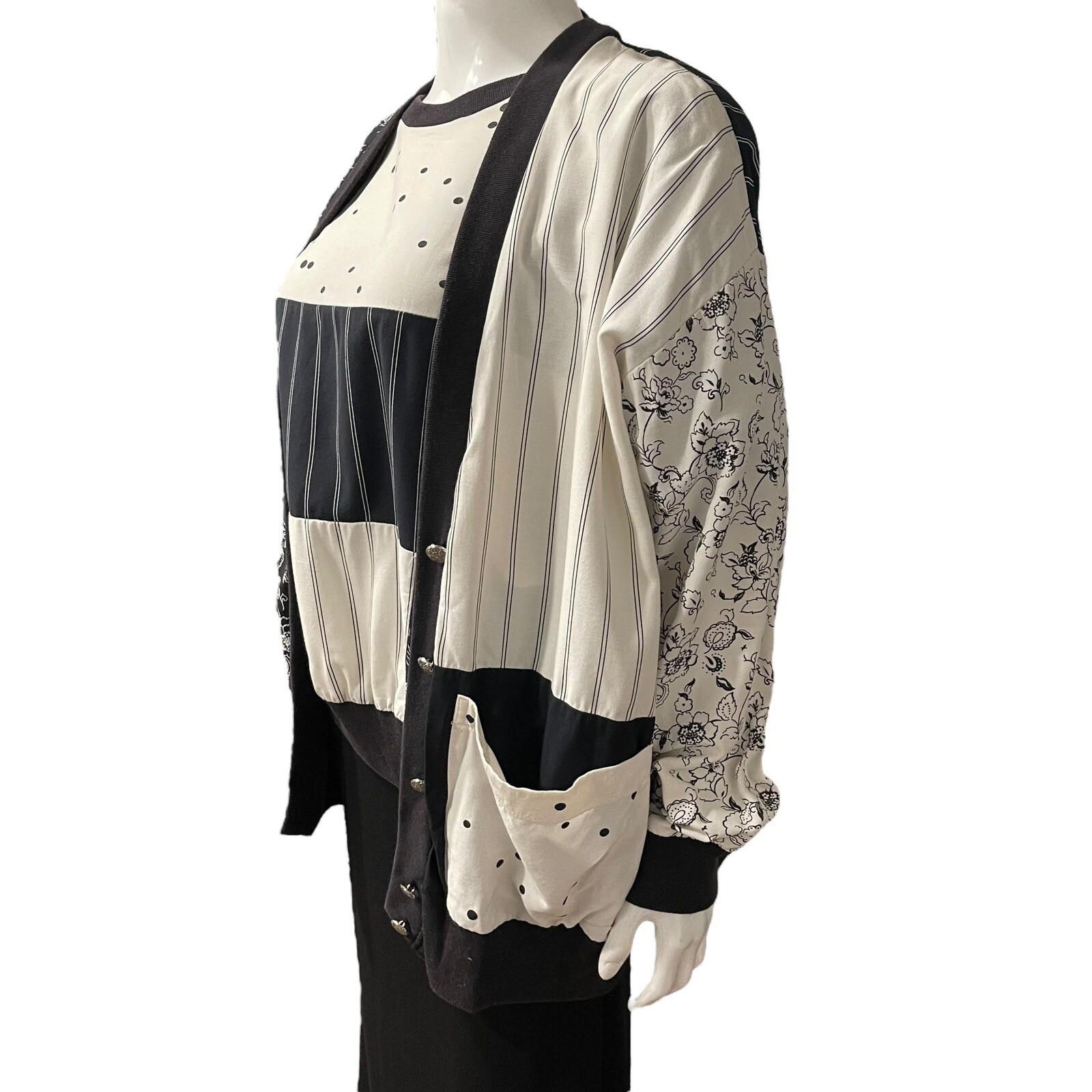 Vtg 1980s Nina St Claire Women’s M Pullover Top Shirt Button Jacket Cardigan