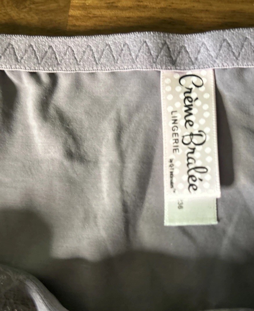 Vtg QT Brief Panties Gray Second Skin Satin Embroidery Sz 12 Creme Bralee NWT