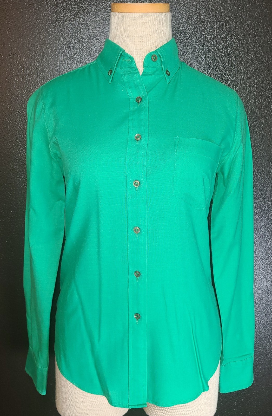 1970’s LANGTRY LTD Button Down Shirt Kelly Green Women’s Sz 7/8 SM Vintage