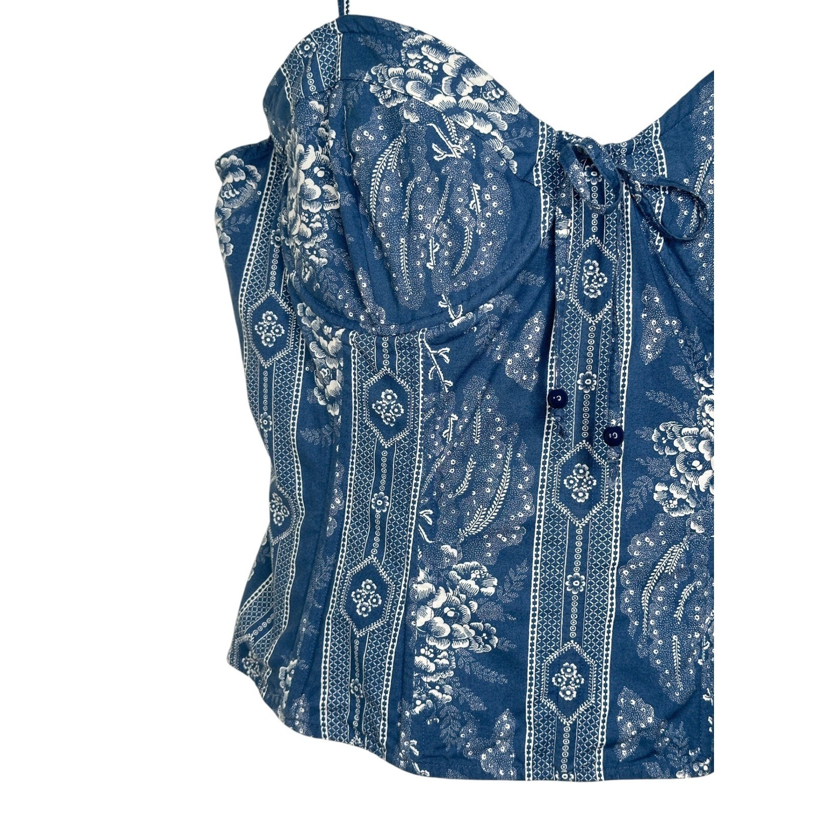 Black Label Ralph Lauren Cami Top 16 Blue Floral Bustier Corset Sweetheart Tie