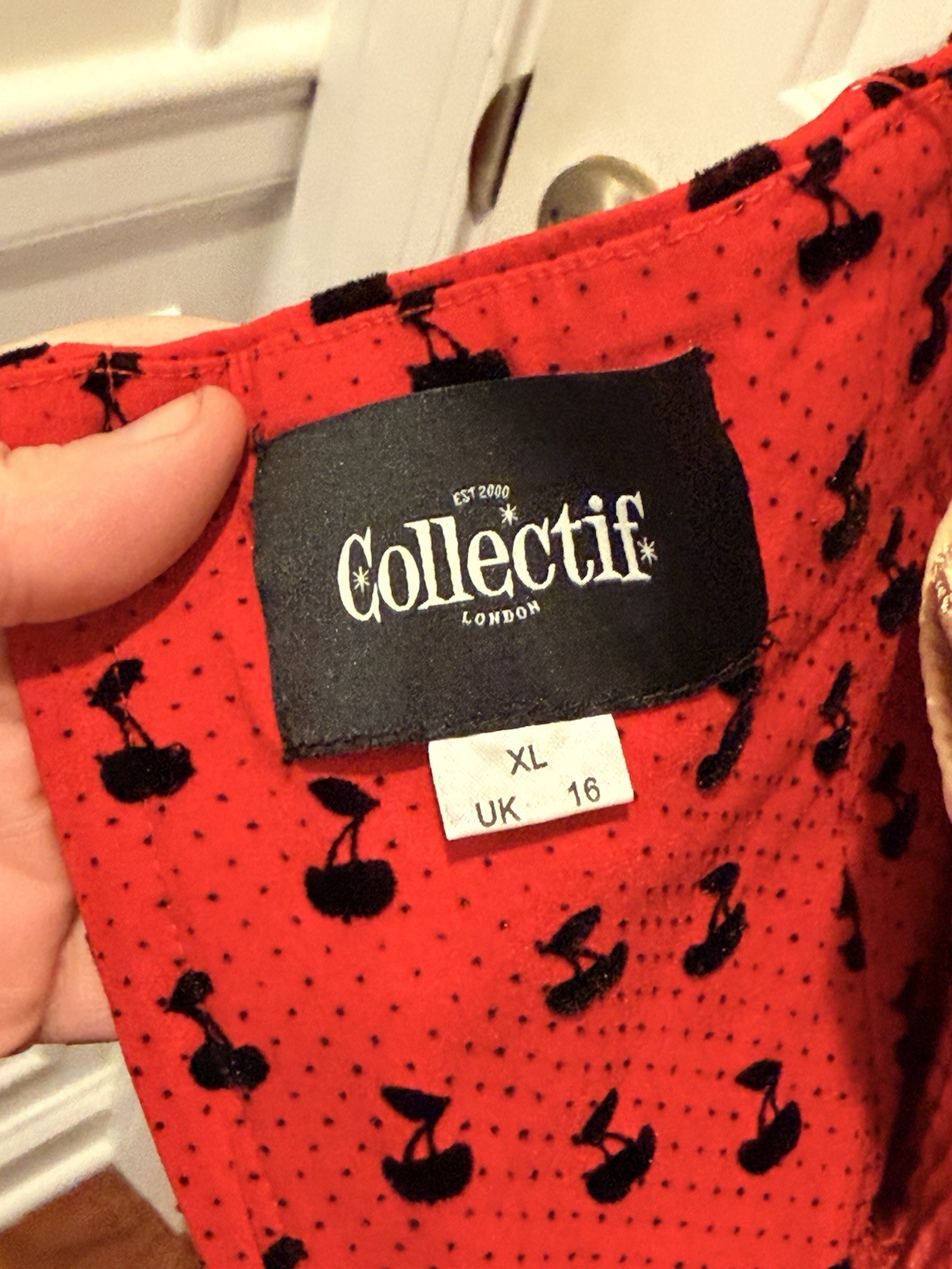 Women’s 2010’s Collectif Size XL Red Halter Wiggle Dress W/black Flocked Cherry