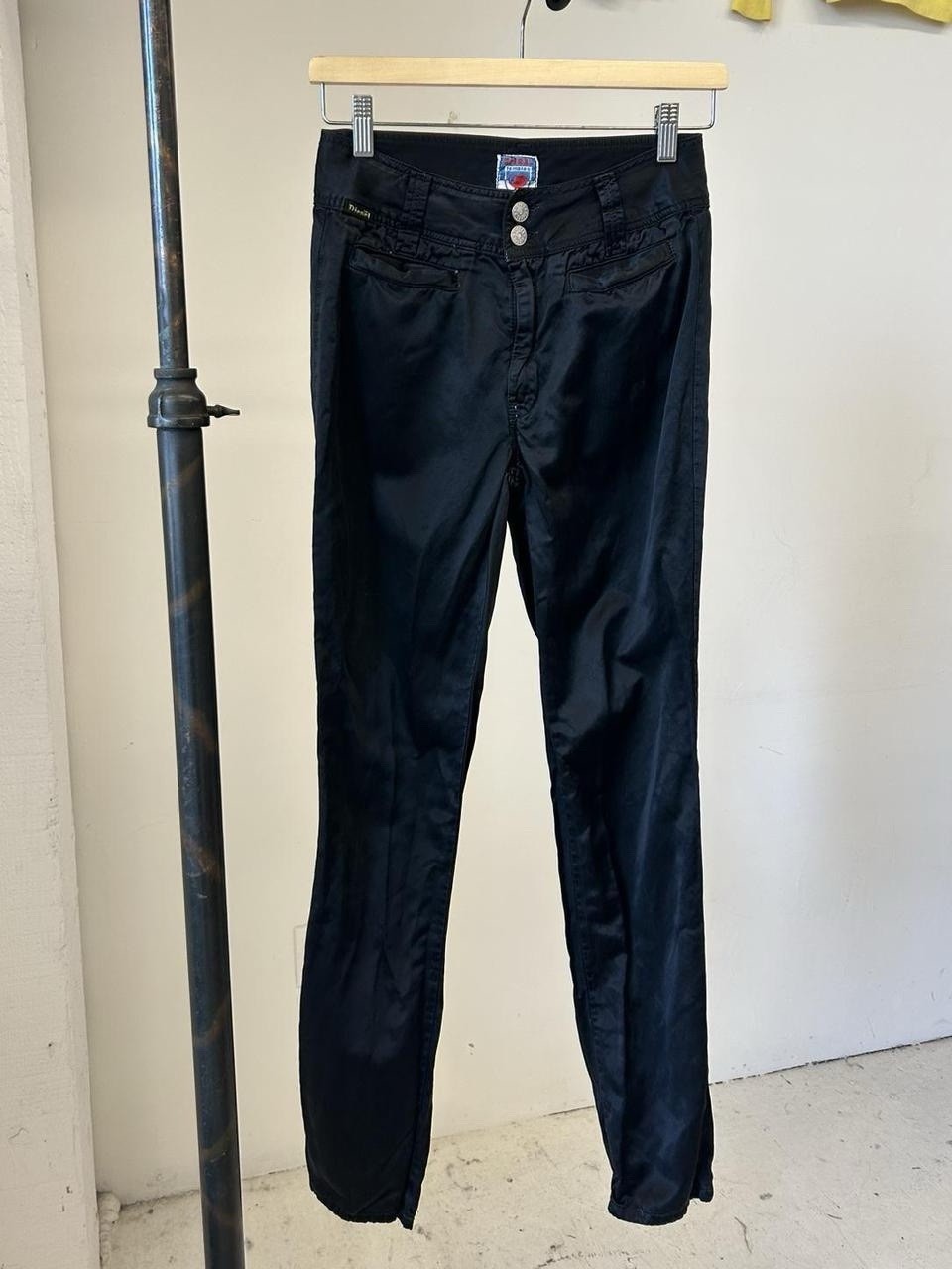 Vintage 2000s Diesel Females Black Satin Low Rise Pants