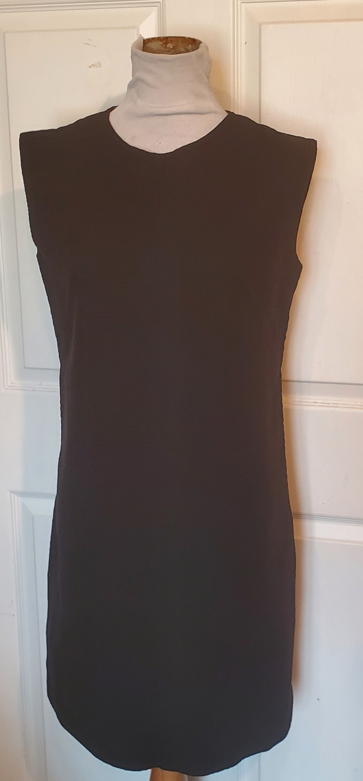 Vintage 60s Black Cotton Pique Sleeveless Dress Shift B36