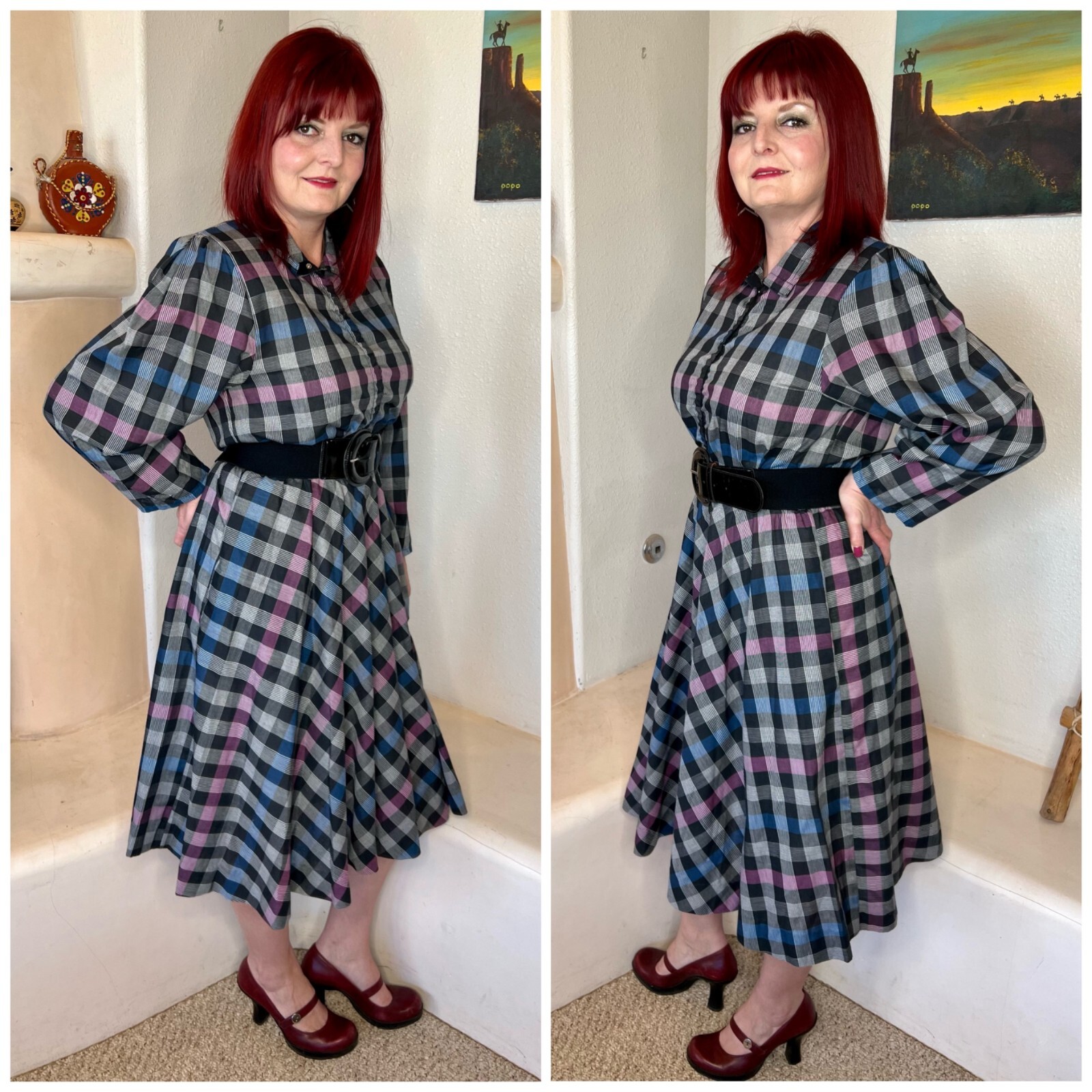 Vintage 80s does 50s Buffalo Plaid Swing Dress