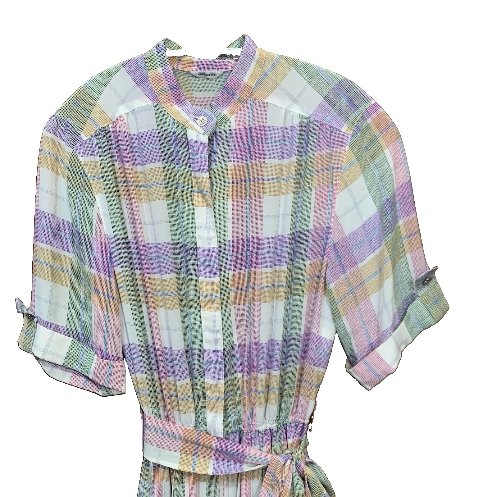 VTG 80s Japanese GENOVA Pastel Plaid Midi Dress Made in Japan Anchor Showa Retro