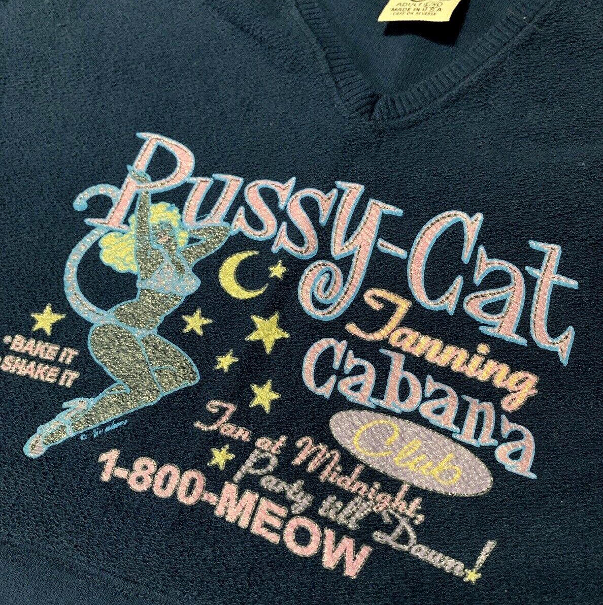 VTG Cal Cru Tank Maxi House Dress Womens L/XL Navy Blue Pussy-Cat Tanning Cabana