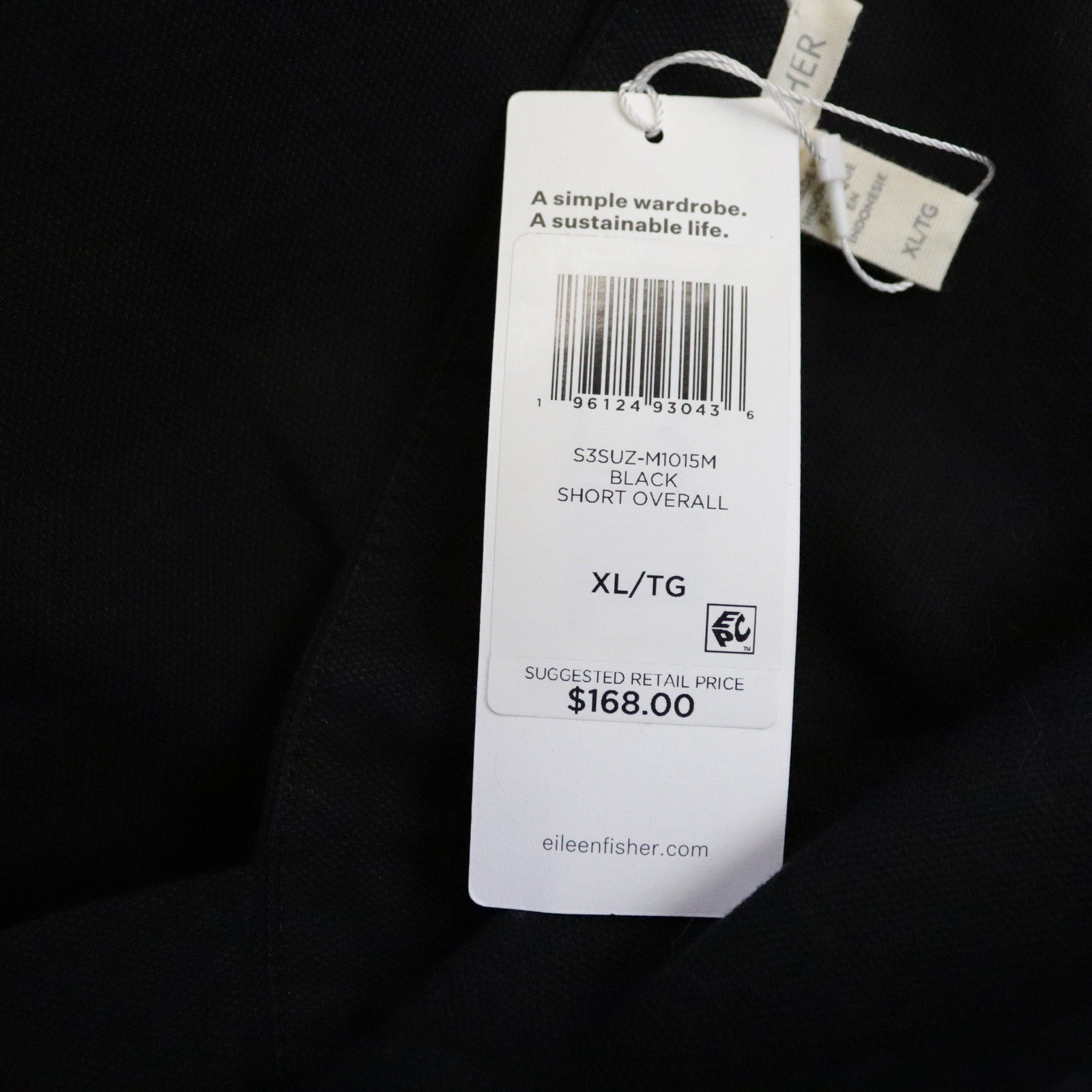 NWT Eileen Fisher Cotton Hemp Stretch Short Overalls XL Black
