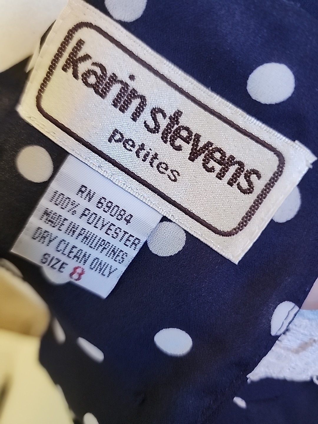 90s VTG KARIN STEVENS Cottagecore Modest Petites Polka Dot Pleated Midi Sz P8