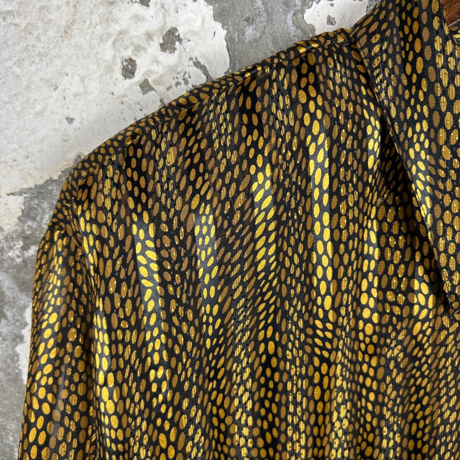 Vintage Impressions of California Gold Black Metallic Stripe Blouse Top Large