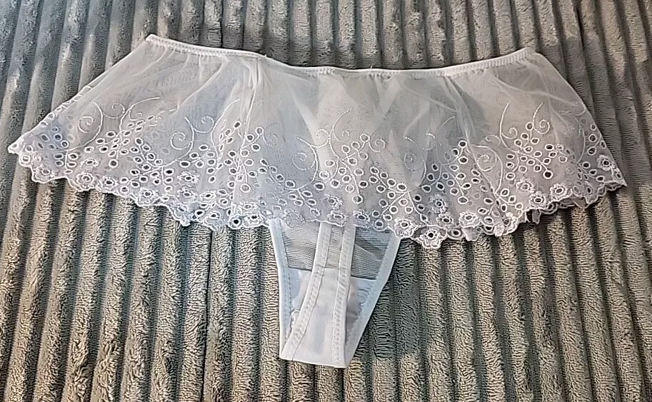 Vtg 🔥 Small Delicates Lace Nylon Mesh See Through Skirted Thong JCPenney Bows