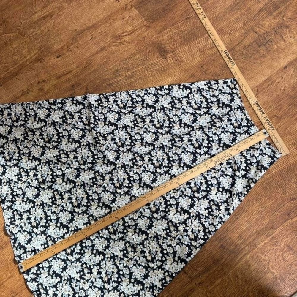 Vintage Ultimate Blues Black Floral Midi Skirt Cottagecore High Waist Womens 25