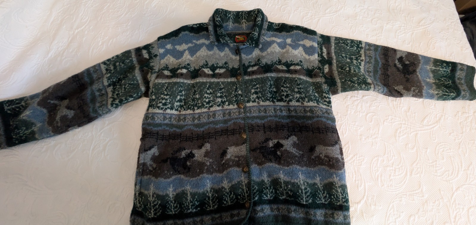 Vintage Alps 100% Wool Cardigan Sweater Women’s XL Mountain Scene Horse Cabin