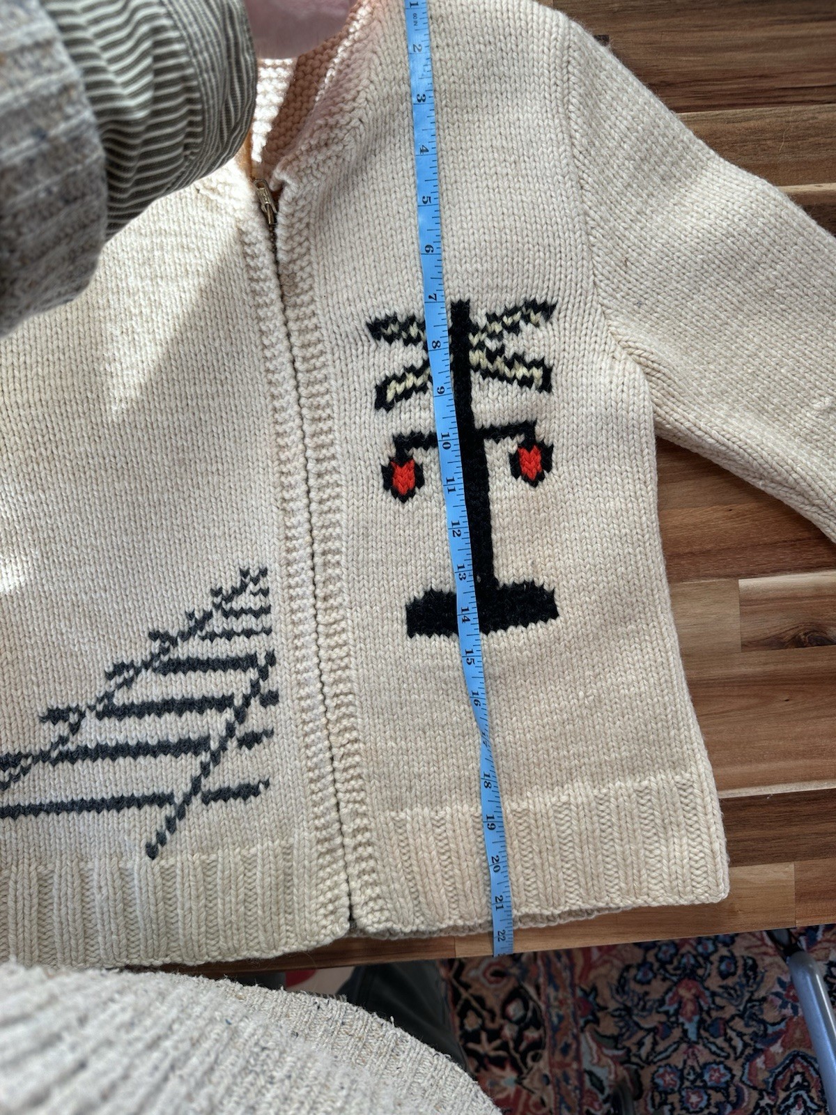 Mary Maxim Style Vintage Hand Knit 50s Zip Cardigan Sweater Railroad Motif small